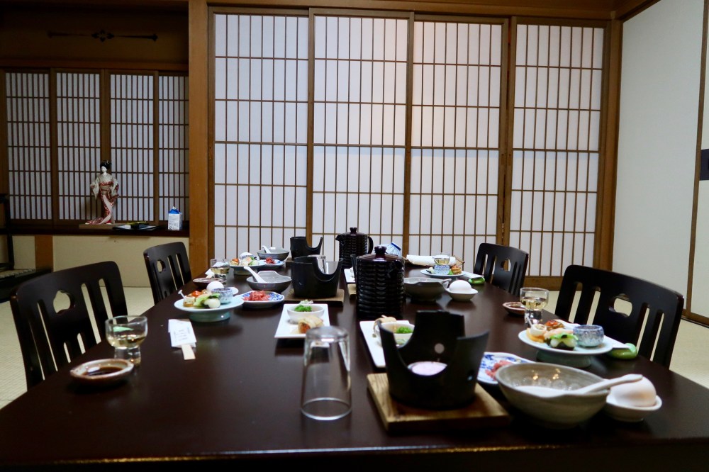 Ryokan room with the start of dinner service