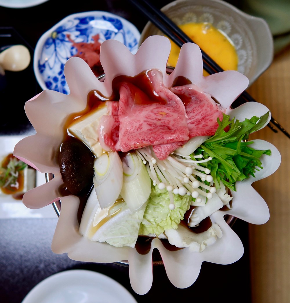 Sukijaki - cooked at the table and dipped in raw egg